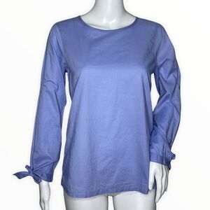 J. Crew Shirt Womens XS Blue Bow Sleeve Peek A Boo Blouse Preppy Office‎ Casual